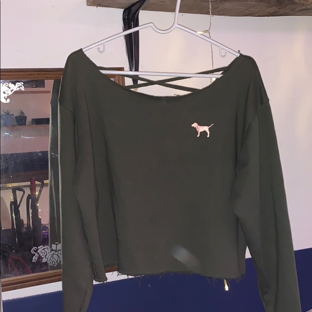 Olive green cropped sweatshirt Pink brand